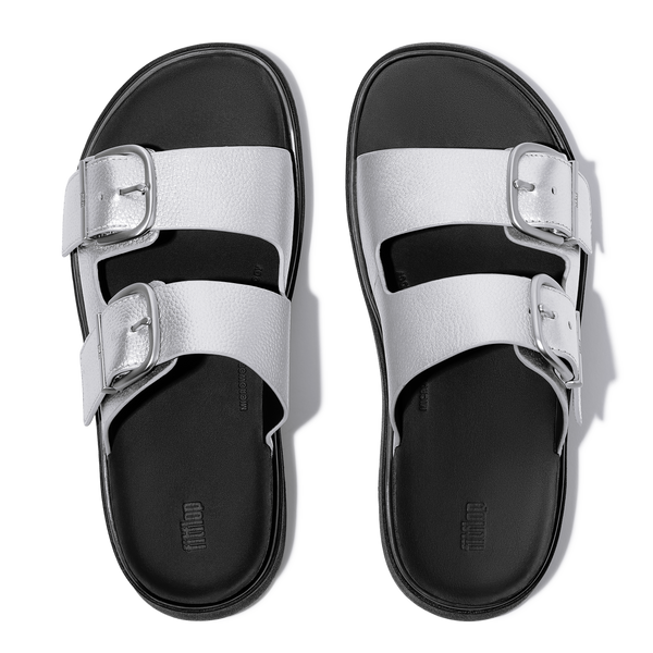 FitFlop - GEN-FF SANDALIAS DE DOS TIRAS EN CUERO METALIZADO TUMBLED CON HEBILLA - Plata