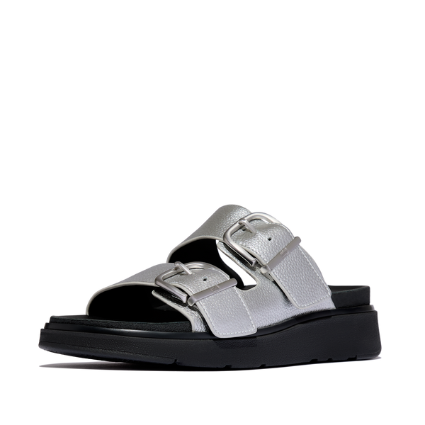FitFlop - GEN-FF SANDALIAS DE DOS TIRAS EN CUERO METALIZADO TUMBLED CON HEBILLA - Plata