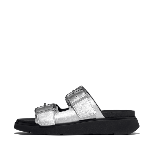FitFlop - GEN-FF SANDALIAS DE DOS TIRAS EN CUERO METALIZADO TUMBLED CON HEBILLA - Plata