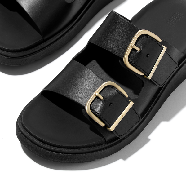 FitFlop - GEN-FF SANDALIAS DE CUERO DE DOS TIRAS CON HEBILLA - Negro