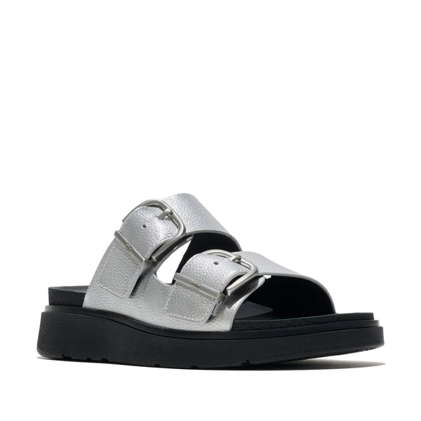 FitFlop - GEN-FF SANDALIAS DE DOS TIRAS EN CUERO METALIZADO TUMBLED CON HEBILLA - Plata